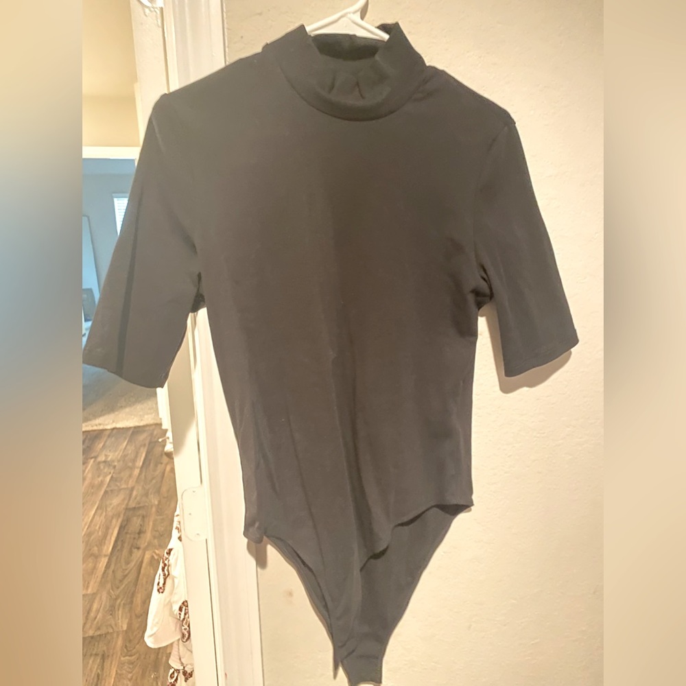 Black short sleeve mock neck body suit